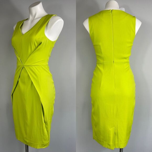 Universal Standard Raven Fitted V-neck Sleeveless Dress Lime Highlighter Green 4 - Picture 6 of 16